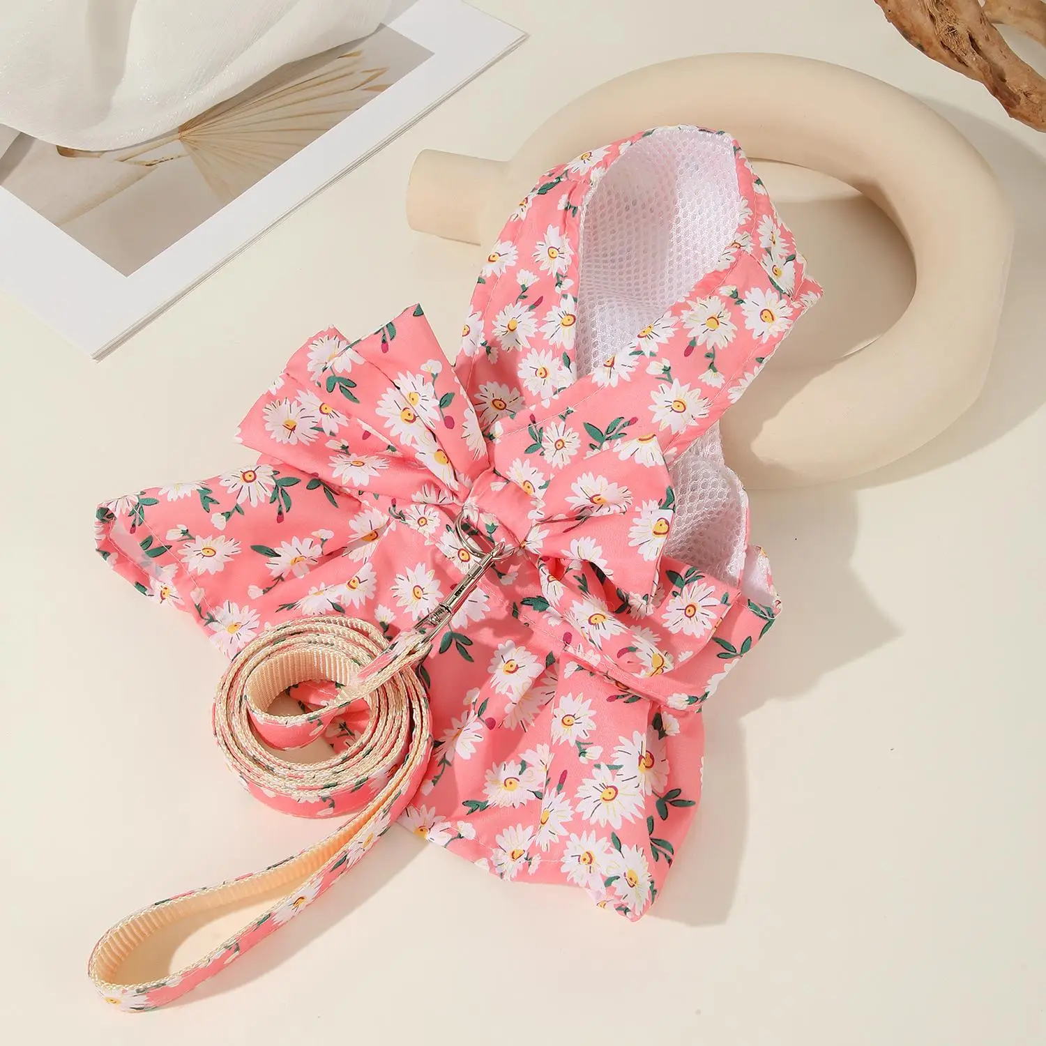 Floral Print Bow Decor Pet Harness Vest with Leash(1 Set), Soft Comfortable Pet Vest, Pet Supplies for Small Medium Dogs & Cats