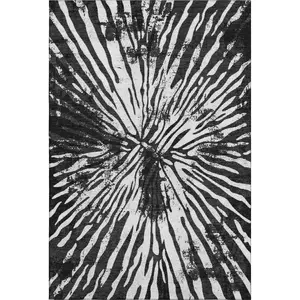 HomeRoots 666374 10 x 14 ft. Black & Ivory Zebra Print Washable Machine Made Rectangle Area Rug with UV Protection