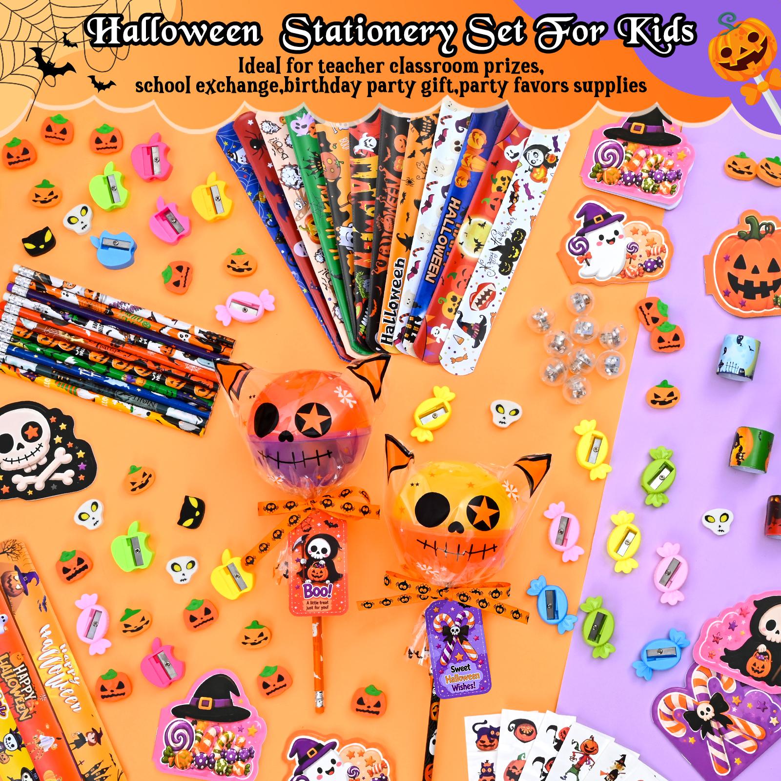24-Pack 2026 Upgraded Light-Up Giant Halloween Lollipop Stationery Kit with Cards, Halloween Gifts for Kids, Classroom Exchange Party Favors