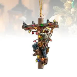 Lineman Christmas Ornament, Personalized Acrylic Ornament, Utility Worker Xmas Tree Hanging, Electrician Christmas Decor