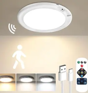 Rechargeable Motion Sensor Ceiling Light with Remote , 3 Color Motion Sensor Lights , Wireless Closet Light Battery Operated, Magnetic Dimmable LED Lights for Shower Pantry Shed Hallway Porch Garage Stairs