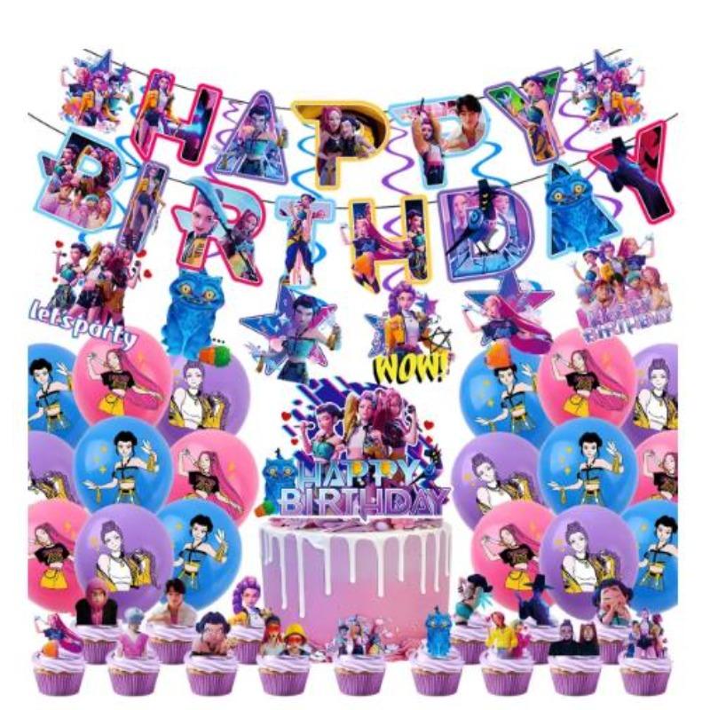 Set Devil Hunter Theme Party Banner Balloon Cute Birthday Balloon Cake Top Background Decoration Party Toy