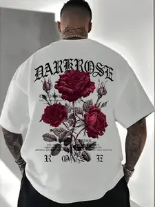 1 Piece Unisex Vintage Band Graphic Tee, Rock n‘ Roll Casual Style Featuring “Marie Rose Crowe” Logo and Rose Print, Loose Fit for Men and Women, Retro Concert and Streetwear Outfits