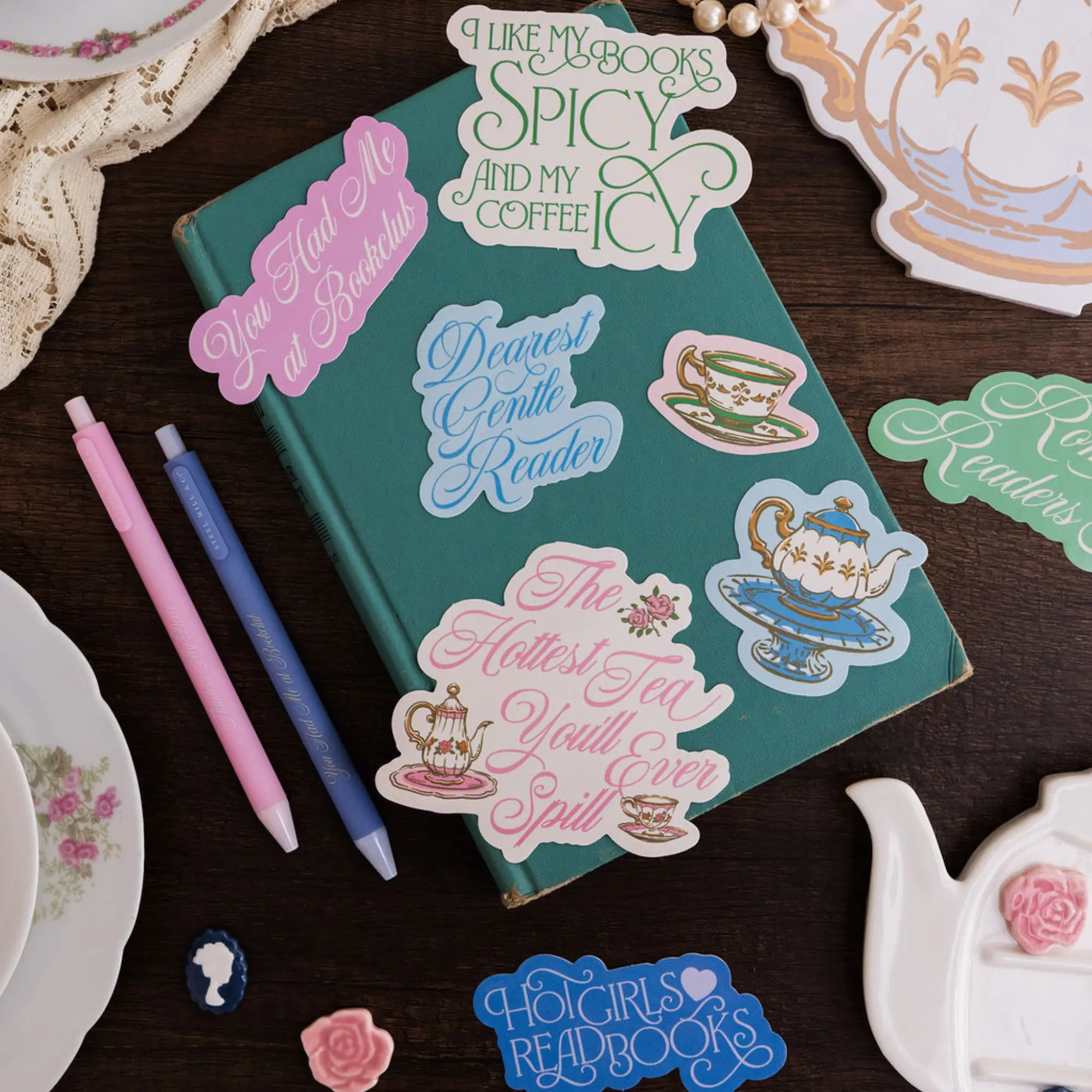 Jumbo Sticker Set of 8, Book Club Tea Party