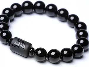 SX Commerce Natural Obsidian Stone Bead Bracelet Couple Men 10mm and Women 8mm Dragon and Phoenix Totem Jewelry
