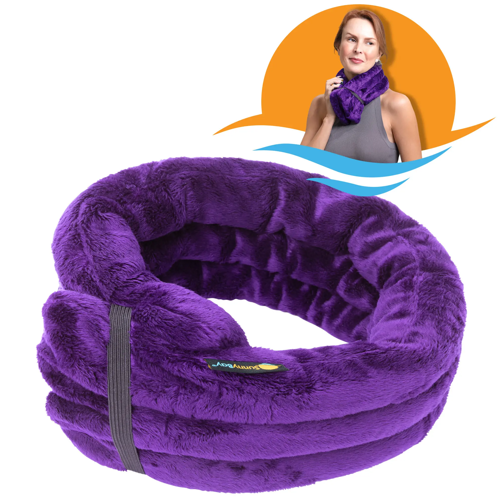 SunnyBay Microwavable Neck Heating Pad Extra Long Purple Heat Wrap with Elastic Band for Hot or Cold Muscle Therapy 26x6x1in