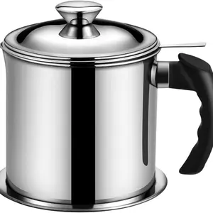 Bacon Fat Container with Filter Strainer, 1.3L Stainless Steel Oil Storage, Dustproof Lid, Non-Slip Tray, Convenient Handle, for Frying Oil and Cooking