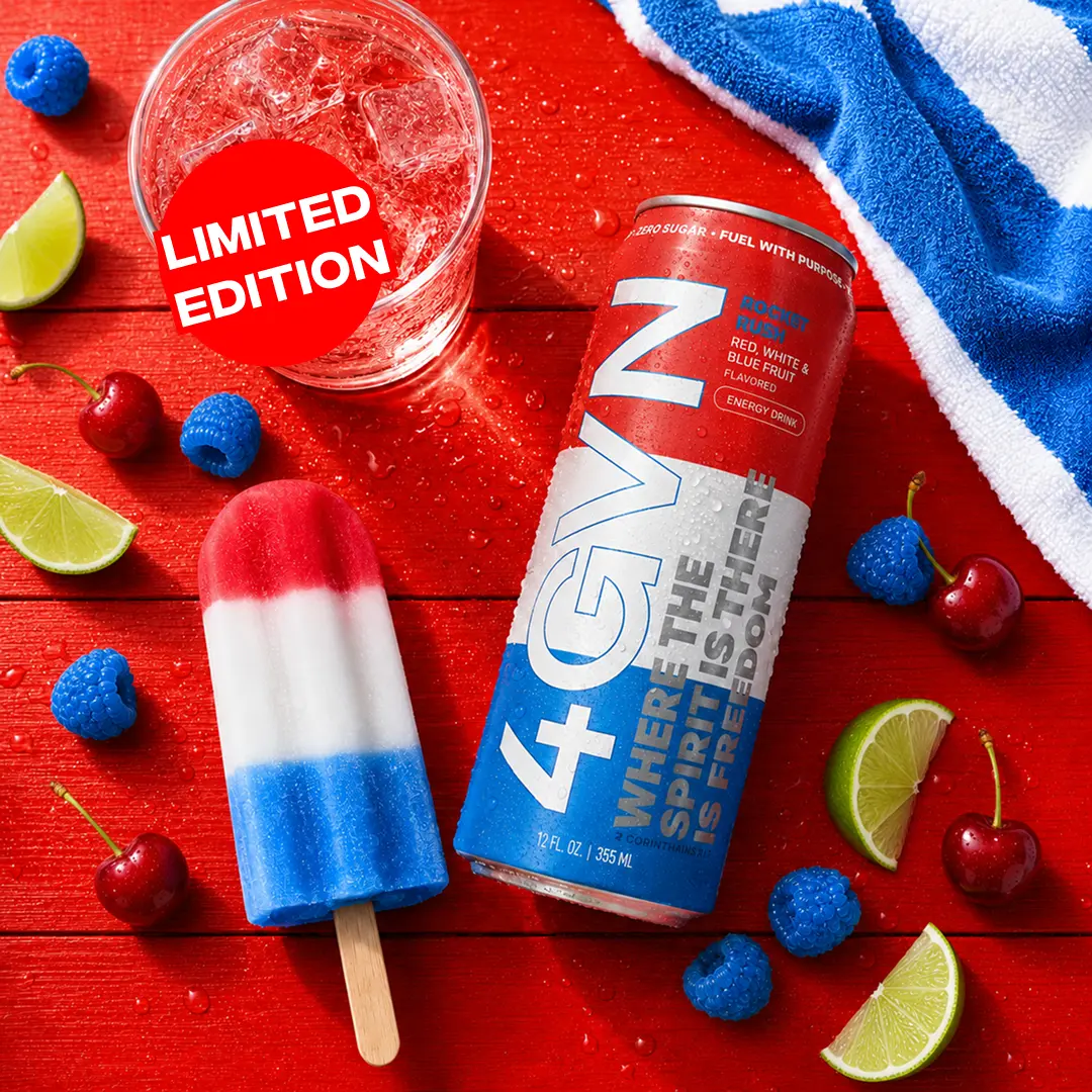 Rocket Rush - 4GVN Christian Energy Drink - 12 cans, 200mg Natural Caffeine, Zero Sugar Rocket Rush - 4GVN Christian Energy Drink - 12 cans, 200mg Natural Caffeine, Zero Sugar