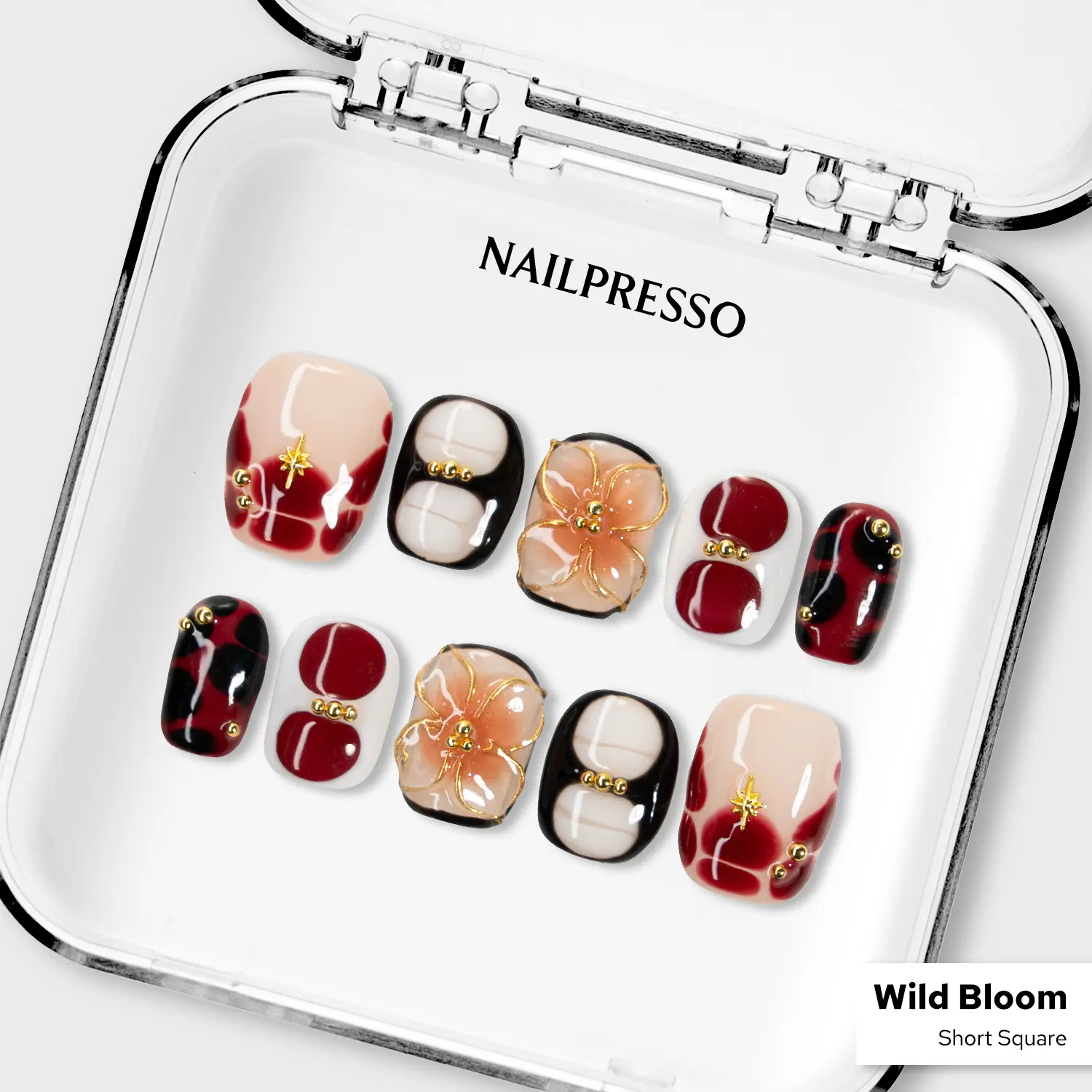 Nailpresso | Wild Bloom Short Square 100% Handmade 3D Press-On Nails | Reusable Long-Lasting Salon-Quality | Animal Prints