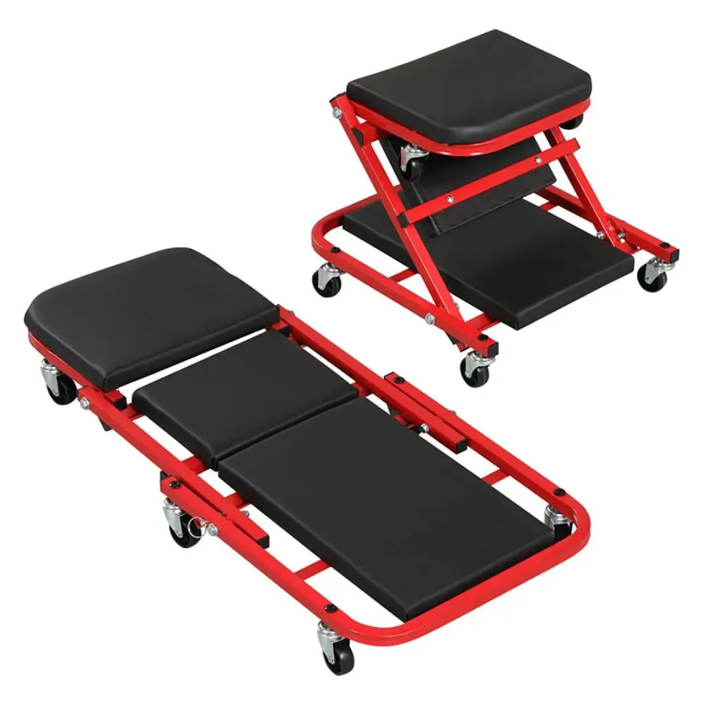 2-in-1 Z-Shaped Rolling Garage Stool 36" Folding Flat Automotive Creeper Up To 400 Lbs for Garages, Workshops, and Automotive Repair