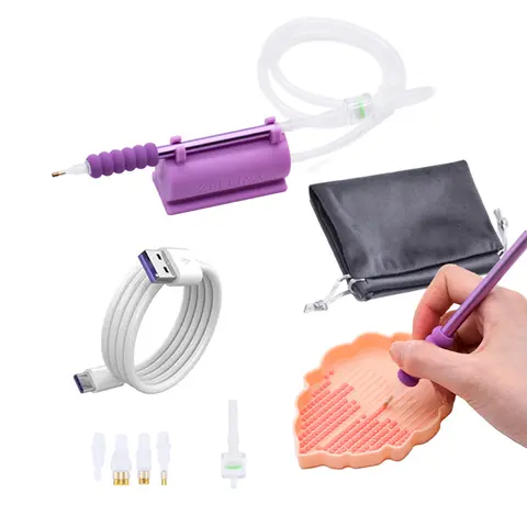 Diamond Painting Pen with 2-in-1 Base & Replaceable Tips Vacuum Diamond Art Painting Pen No Wax Needed with Storage Tray
