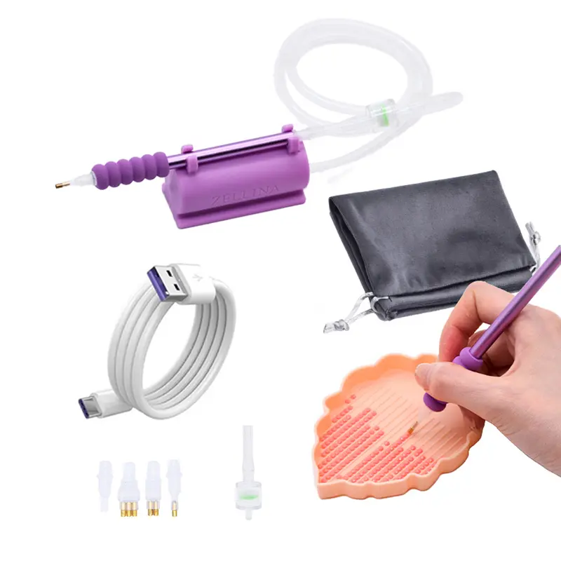 Diamond Painting Pen with 2-in-1 Base & Replaceable Tips Vacuum Diamond Art Painting Pen No Wax Needed with Storage Tray
