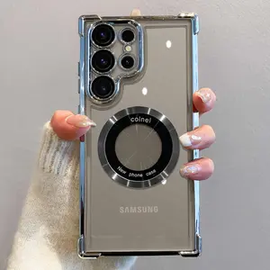 [Gift Included] Magnetic Charging Phone Case, Compatible with Samsung S22 S23 S24 Series, New Electroplated Design, Four-Corner Airbag, Full Protection Anti-Drop, Simple and High-End. Available in Black, Silver, Blue, Dark Purple, Gold