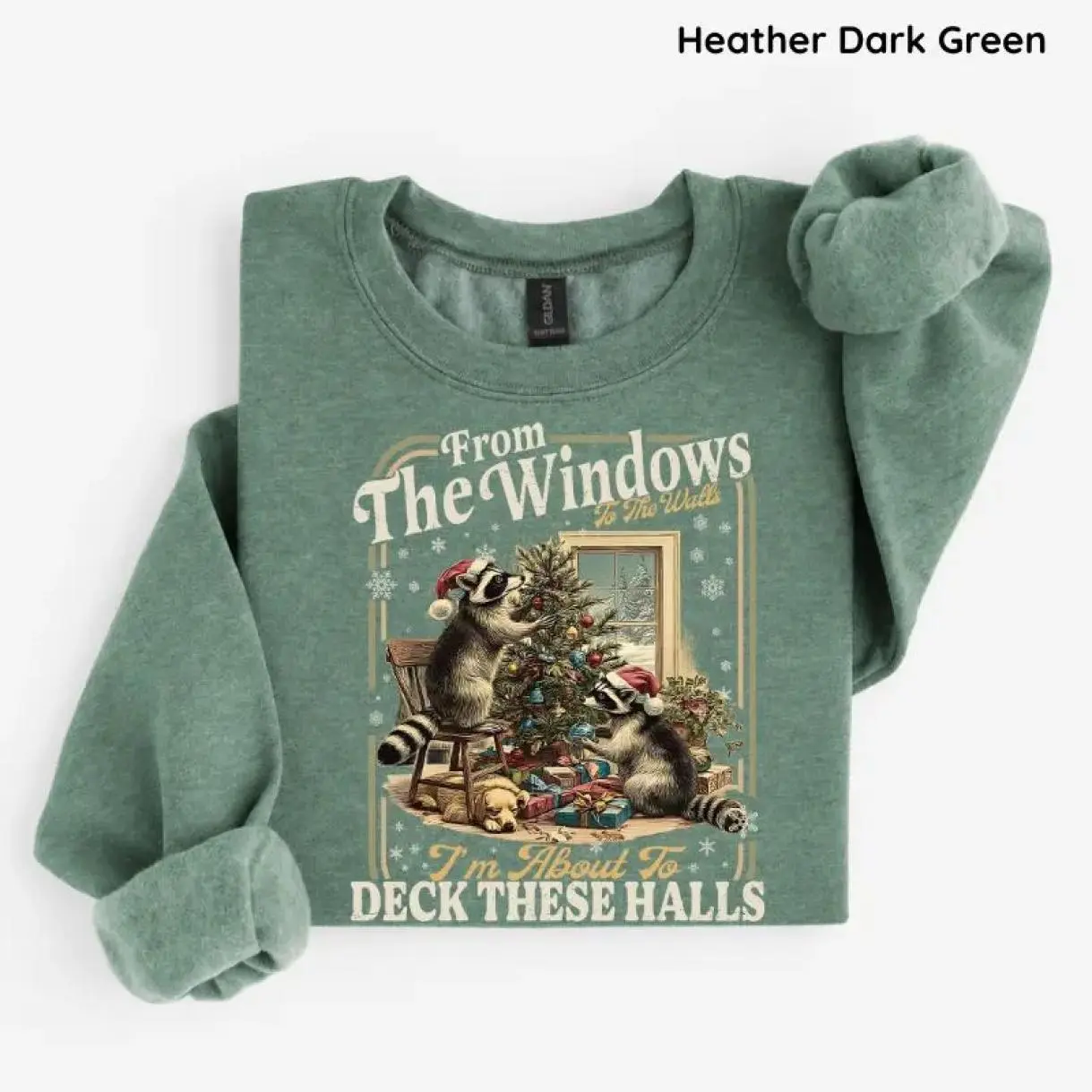 From The Windows To The Walls I'm About To Deck These Halls Raccoon Sweatshirt, Funny Christmas Sweatshirt, Retro Christmas Sweater, Raccoon Christmas Crewneck, Holiday Party Sweatshirt, Cozy Xmas Gift, All-Day Comfort, Zero Compromise, Full
