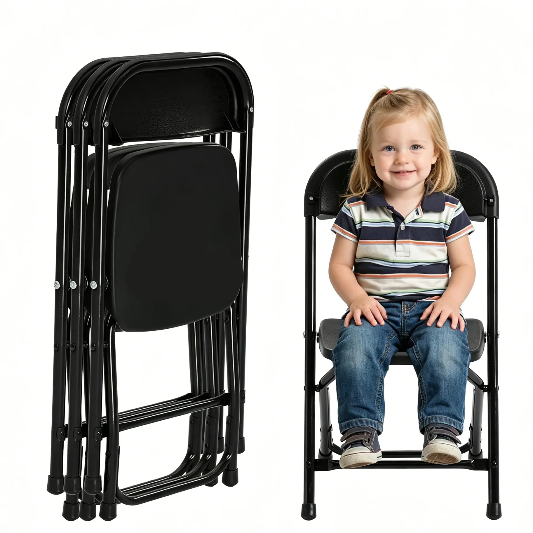 4 Pack Folding Chairs, White Plastic Seat with Metal Frame, Portable Toddler Chairs for Indoor Outdoor Study & Party Use space save storage heavy duty stackable Foldable Kid Chair Learning Sit Chair Nursery Chair