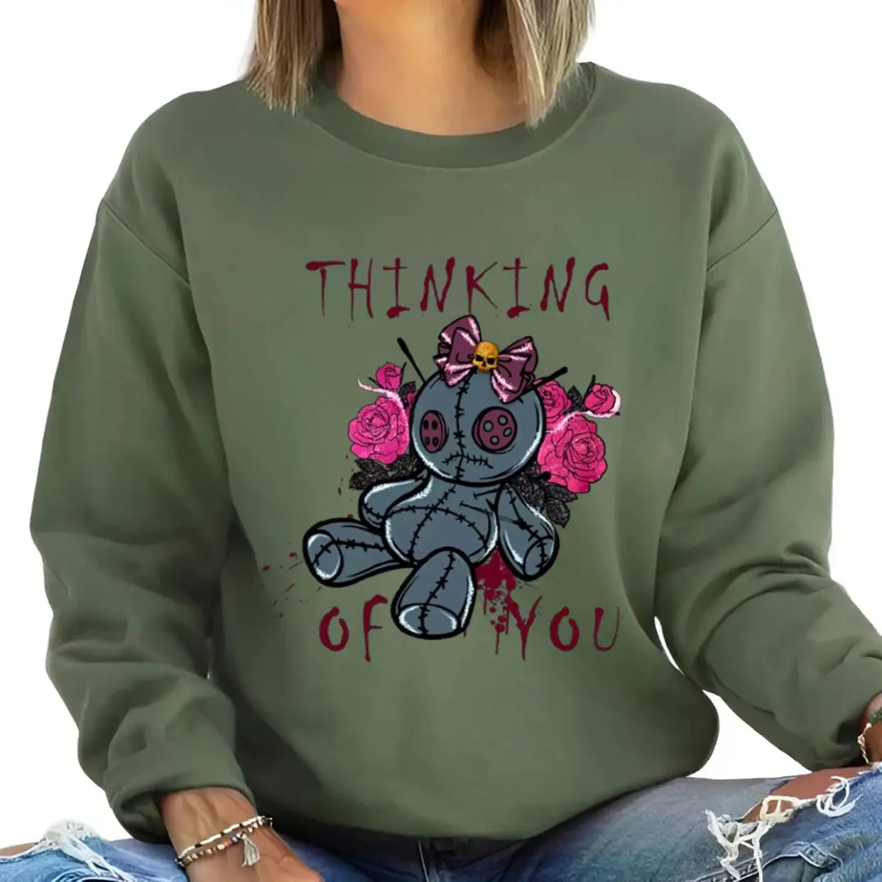 Voodoo Doll ,Halloween unisex sweater hot Halloween Thinking Of You Spooky Witch Funny, Casual Style, Fun Graphics