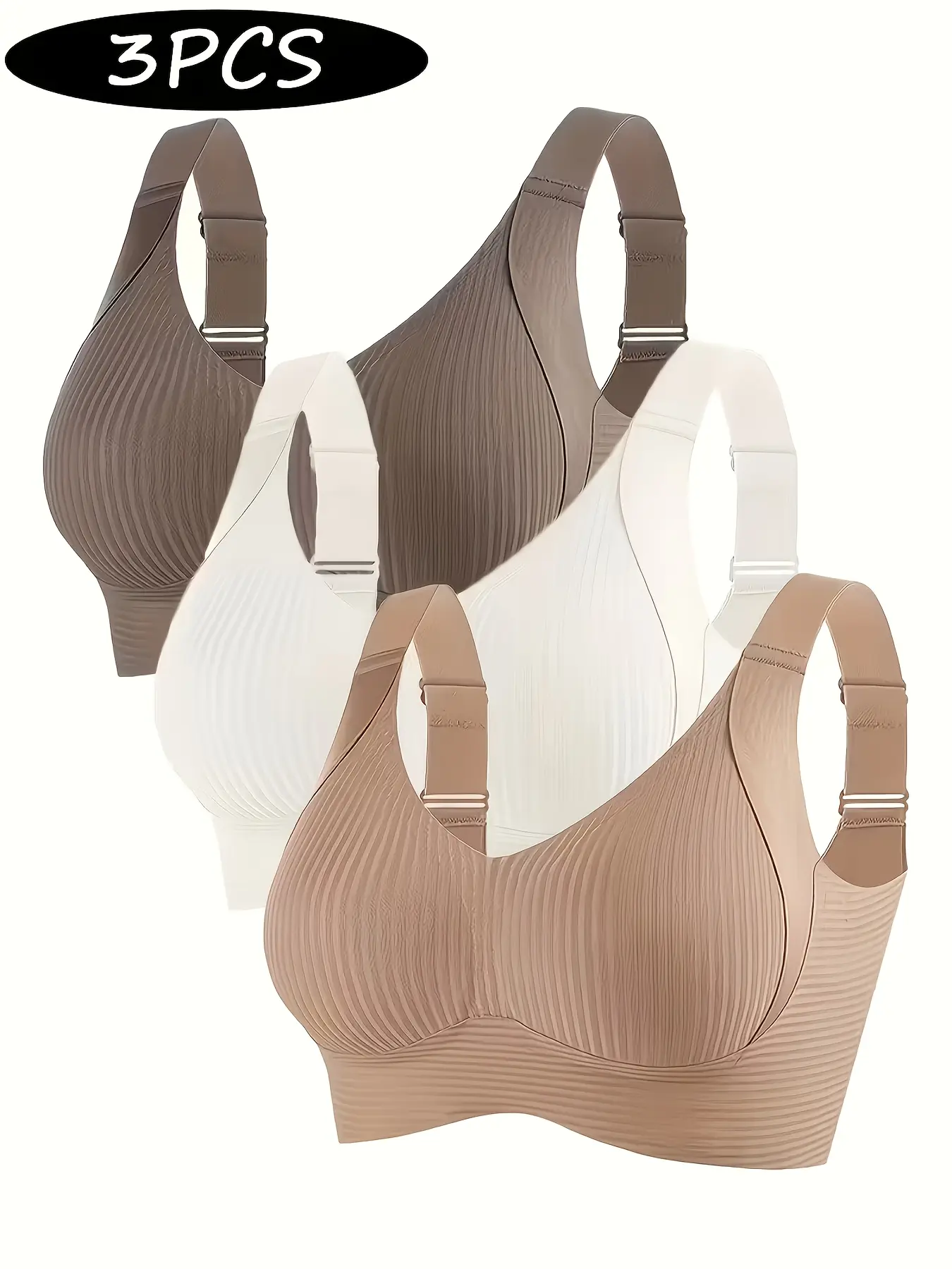 Women's Seamless Striped Minimalist Sports Bra (1-3 PCS), Medium Support, Moisture-Wicking Smooth Fit, Breathable, Adjustable Straps - Ideal for Yoga, Casual Everyday Wear, Sports Bra For Women