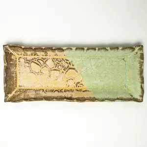 Succulent Pattern Beige & Green Butter/Olive Stoneware Dish