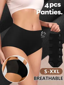 Women's Period Panties Set of 4, Triangle Underwear for Menstrual Leak Proof, Breathable Mesh Fabric, Comfort Fit, High Waisted Briefs, Breathable Mesh Knicker