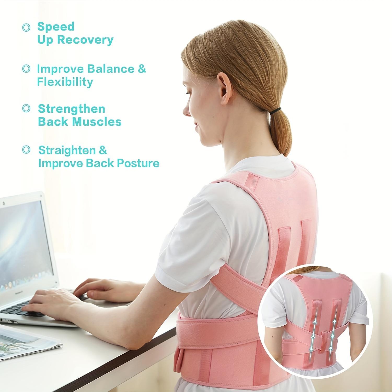 Unisex Ergonomic Work Back Brace Posture Corrector - Breathable Mesh Full Back Support Belt with Velcro, Prop 65 Safe, Ideal for Office Use, Yoga & Pilates (Blush Pink), Posture Brace