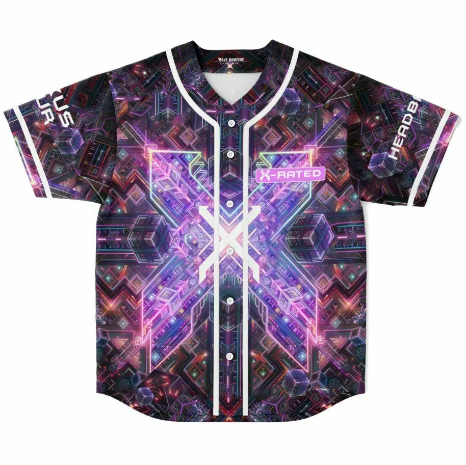 Excision Purple Cyber Kaleidoscope Rave Baseball Jersey, Electronic Music Festival Outfit, Unisex Button Up Baseball Jersey, Concert Party Wear, Techno Rave Fashion, EDM Fan Gift