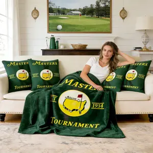 Masters Tournament Est 1934 Fleece Blanket and Throw Pillow Cover without Pillow Core Set – Soft Plush Golf Throw and Decorative Cushion Cover, Perfect Golf Fan Gift for Living Room or Man Cave