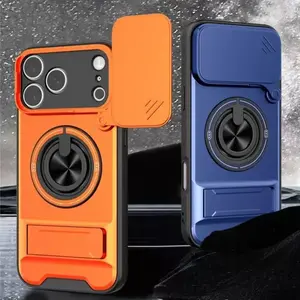 3-Piece Set [1 Phone Case + 2 Screen Protectors] Deluxe Multifunctional Creative Sliding Window Rotating Ring Holder Phone Case for iPhone 17, 16, 15, 14, 13, 12, 11 Pro Max Plus. Stylish and Durable Magnetic Wireless Charging Shockproof Lens Cover. outdo