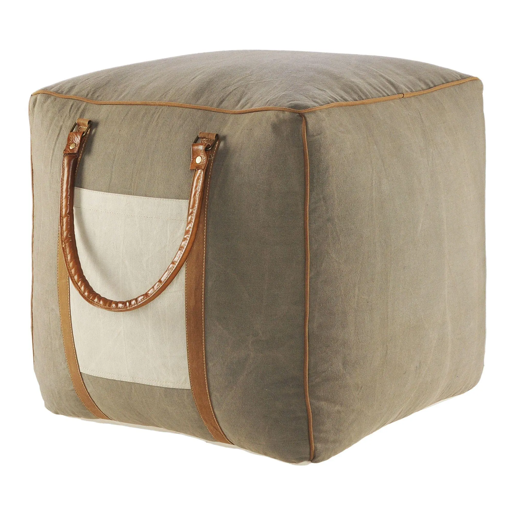 Ox Bay Color Block Hand-Made Cotton Blend PoufOttoman