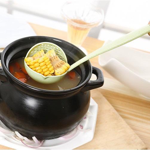 Wheat Straw Long-Handled Dual-Use Large Soup Ladle Colander Thickened Hot Pot Scoop Plastic Porridge Spoon Hot Pot Soup Spoon