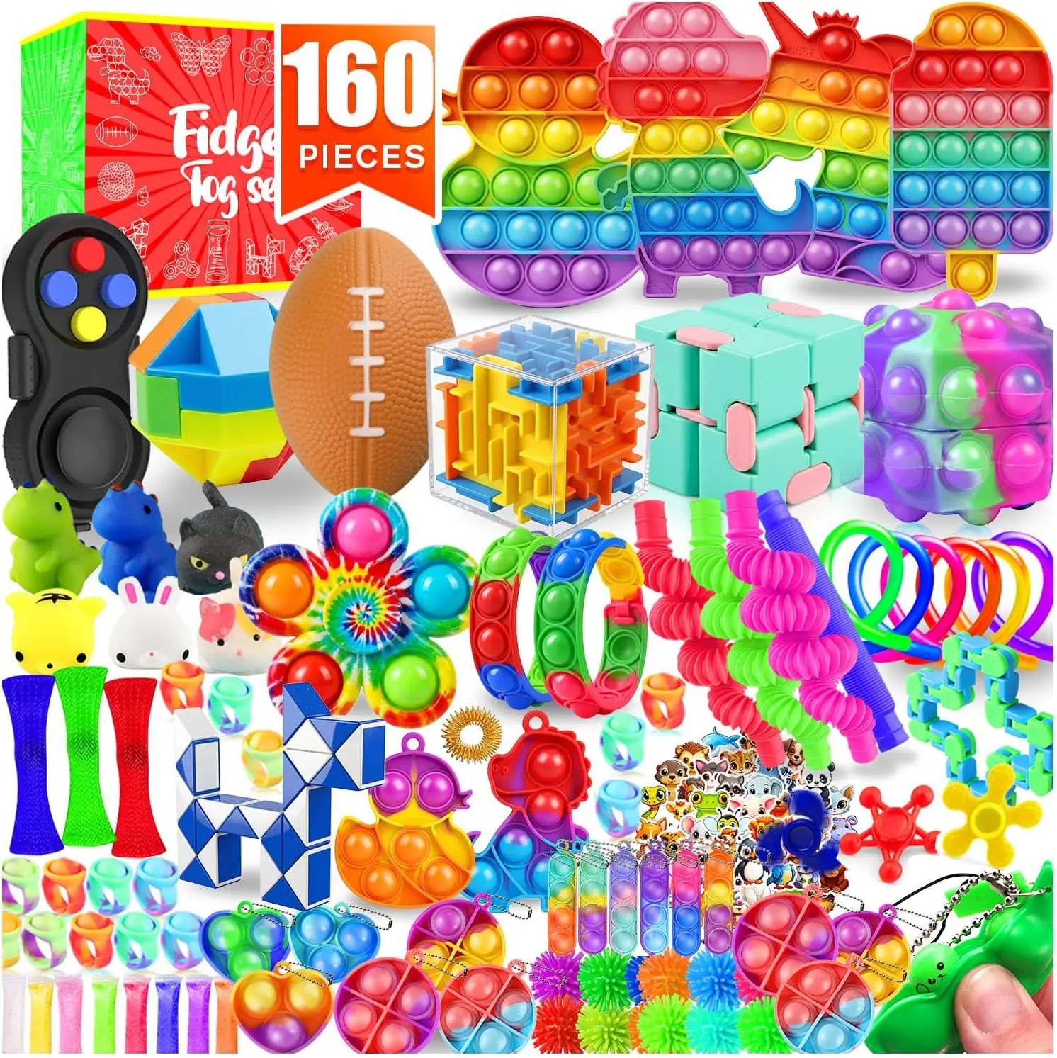 Fidget Toys, 160 Pack Party Favors for Kids , Sensory Toys Bulk Autism Autistic, Treasure Box Toys for Classroom, Stocking Stuffers, Goodie Bag Stuffers, Christmas Birthday Gifts Prizes