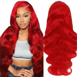 Tuneful 13x6 HD Transparent Lace Front Wig Human Hair Hot Red Colored Body Wave 180% Density Red Wigs Human Hair Pre Plucked Natural Hairline for Black Women
