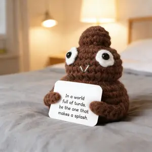 Cute Crochet Poop Doll - Handmade Crochet Knitting Plush Ornament for Home Office Decor, Funny Stuffed Animal Gift with Encourage Card for Friends & Family
