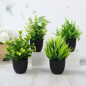 2/4pcs set Simulation Small Potted Plants, Home Kitchen Supplies, Bathroom Bedroom Decoration Mini-plant, Living Room Interior Decoration (green) Potted Artificial Plants, Simulation Eucalyptus Greenery