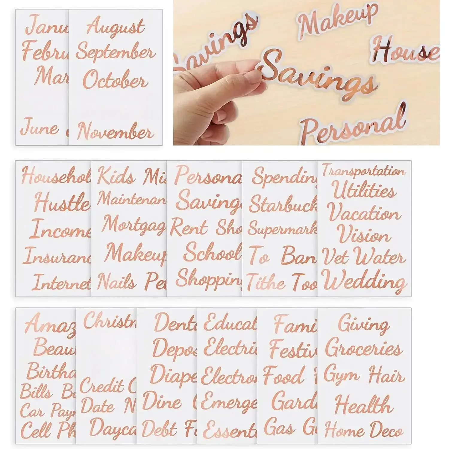 80 Cash-Envelope Budget Category Stickers - Rose Gold Vinyl Decals, Budget Binder Labels for Finance Planner & A6 Cash Binder, Budgeting Category Letter Stickers for Budget Wallet, Money Organizer