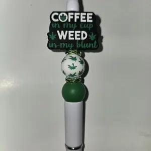 Coffee in My Cup Weed in My Blunt Novelty Pen with Green and White Beads