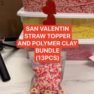 SAN VALENTIN STRAW TOPPER AND POLYMER CLAY BUNDLE (13pcs)