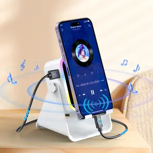 Wireless Induction Audio Speaker Stand, 5in1 Cellphone Holder, 5000mAh Rechargeable Emergency Power Bank,360° Adjustable Mobile Tablet Stand with Colorful Ambient Light Gifts for Men Women Mothersdaygift SummerVibes Audio Smartphone