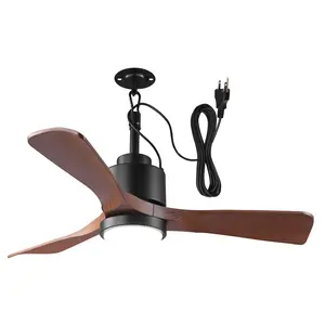 PARROT UNCLE 42" Matte Black Outdoor Downrod Mount LED Ceiling Fan with Remote Control and Energy Efficient Design