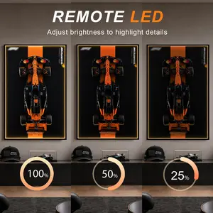 Display Wallboard for Lego Technic MCL39 42228 Race Car, Display Wall Mount with Led Lights, Home Decor Adult Collectibles Wall Mount, Gift for Car Model Collectors(No Car Included)