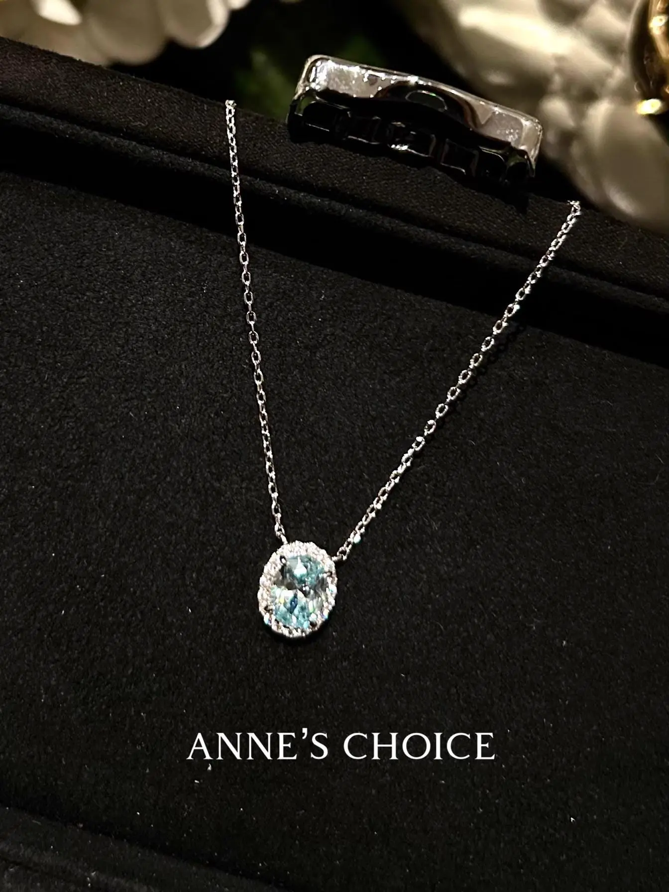 2.5 Carat Lab Diamond Oval Aquamarine Necklace, Glass Sea, Oval Pav√© setting , 5A Grade Gemstone, 925 Sterling Silver, Gemstone Jewelry