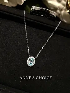 2.5 Carat Lab Diamond Oval Aquamarine Necklace, Glass Sea, Oval Pav√© setting , 5A Grade Gemstone, 925 Sterling Silver, Gemstone Jewelry