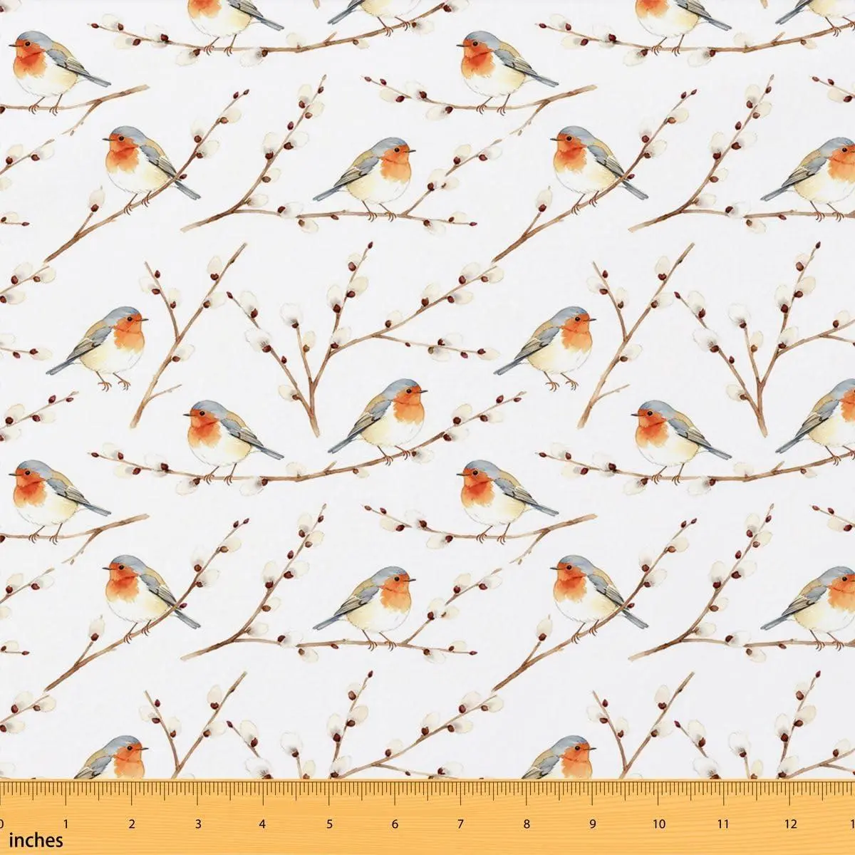 Birds Upholstery Fabric,Cute Birds Tree Branches Reupholstery Fabric Chairs,Farmhouse Nature Leaves Botanical Animal Decorative Waterproof Outdoor Fabric