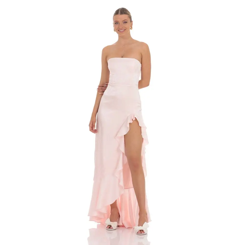 Satin Jacquard Back Bow Corset Maxi Dress in Pink - TikTok Shop