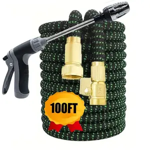 High-Pressure Garden Hose Set - 3x Expandable Retractable Design - Durable Rubber Material - 3/8" American Standard Connector - Suitable for Outdoor Home Cleaning and Car Washing - Multifunctional Garden Tool Kit