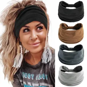4 sets of women's hair bands, extra wide-brimmed headscarves, large-sized sports and fitness elastic non-slip autumn-winter Bohemian-style sports headscarves, knotted headscarves, women's sports and yoga fitness hair bands