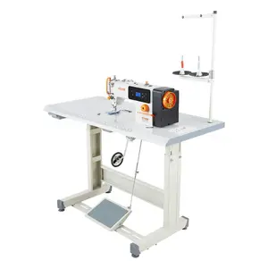 VEVOR Industrial Sewing Machine, 550W Lockstitch Sewing Machine Set with Servo Motor and Table Stand, Auto Thread Trimmer, 5000 SPM High Speed, Metal Frame, LCD Panel, LED Light, for Cotton, Denim
