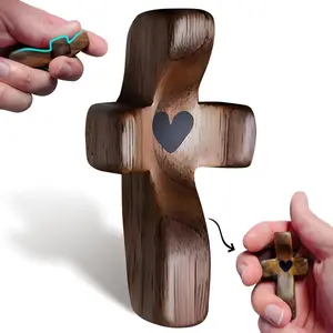 Cross My Heart,Wooden Cross,Encouragement Gift Stress Relief Cross,Prayer Cross for Hand,Pocket Cross Christian Gifts for Women and Fidget Toys for Children and Adults(Black 1Pcs