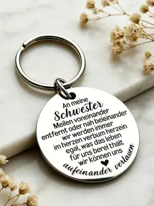 Stainless Steel Round Sister Bond Engraved Keychain, Durable Metal Gift Accessory, Personalized Keepsake for Sisters, Elegant Design
