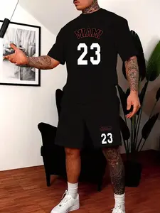 SHEIN Manfinity Sporsity Men Letter Graphic Tee & Shorts Casual Shortsleeve