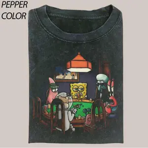 Vintage SpongeBob playing poker CrewNeck T-shirt, Funny Poker Graphic Tee Gift For Boyfriend Menswear Top